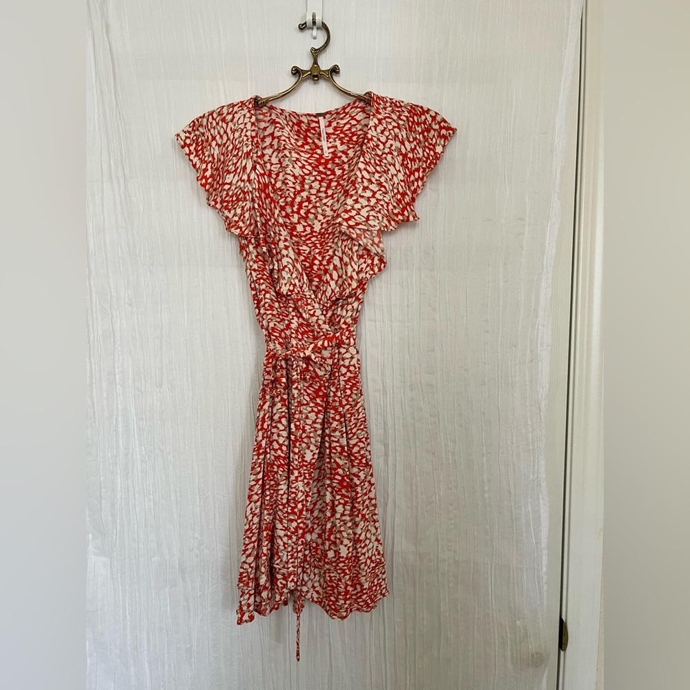 Free People French Quarter Orange Wrap Tie Mini Dress
